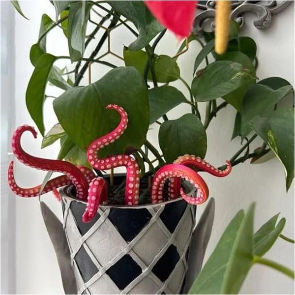 7 stycken SeaMonster bläckfisktentakel växtstöd trädgårdsstöd för växtdekoration bläckfisktentakelstöd A (Pe)
