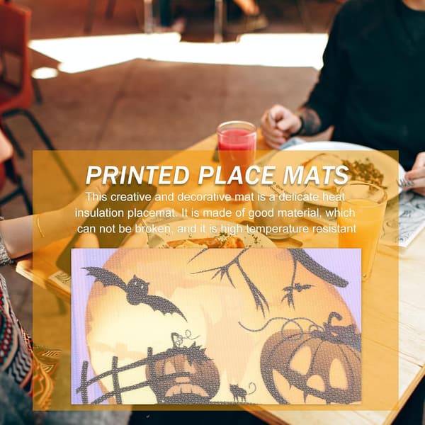 Halloween-pöytätabletit, 4 kpl - puuvilla-pellava-kuviot kulholle ja kupille (Pe)