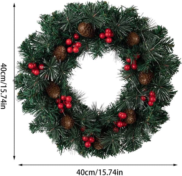 Julkrans med belysning, 40 cm diameter, festlig dekoration (Pe)