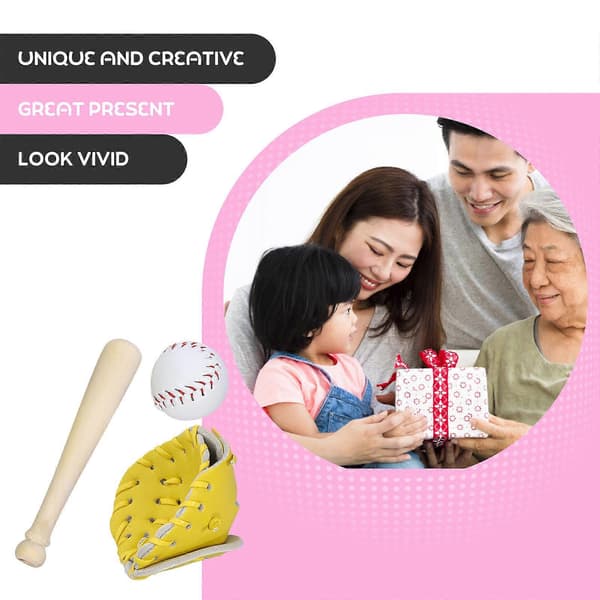 Mini baseballbat, handske og bold dukkehustilbehør til dekoration 1 sæt (Peng)