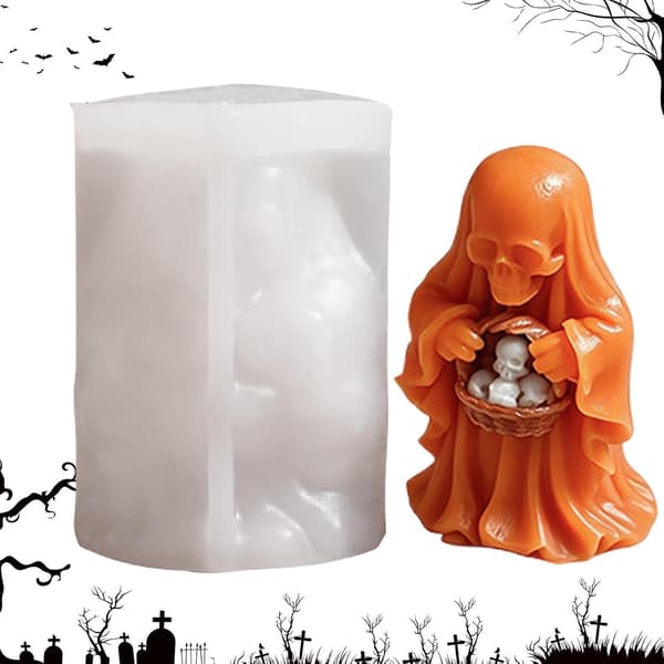Halloween-spökskalleform i silikon för gipsdekorationer (Pe)
