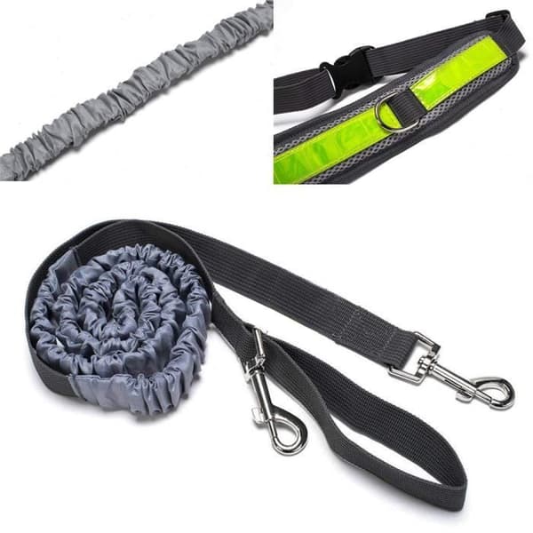 Hundmidjebälte - Grå - Slitstark Nylon - Handsfree - 1.50-1.80 m (Pe)
