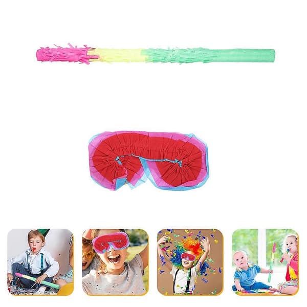 Flerfärgad piñatastav och ögonbindel för barn, enkel design, pappersmaterial, 1 set (Peng)