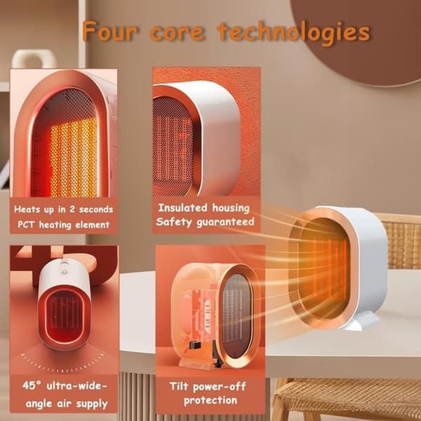 Ventilatorvarmer - KZQ - 1200W - Mekanisk termostat - Kompakt design - Forbedret sikkerhed (Pe)