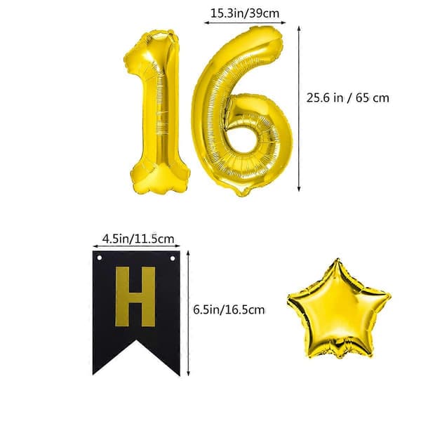 Fødselsdagsdekoration 23 stk. 16-års Happy Birthday ballonsæt til pynt (Peng)