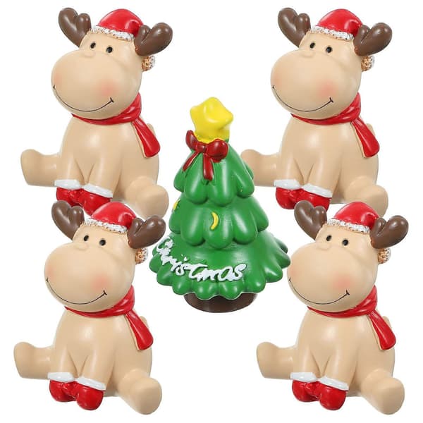 Mini julefigurer i resin til julepynt, 5-delt sæt i lysegul (Peng)