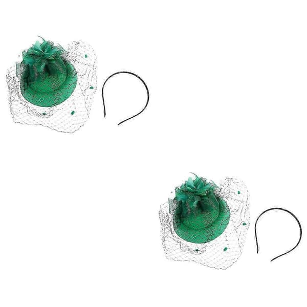 Handgjort grönt nät-hårband med säker klämma, 2-pack håraccessoarer för bröllop, fester och formella evenemang (Peng)