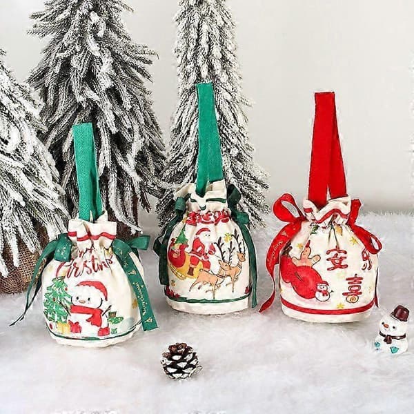 Z10 julepynt, børnehave juleaften æbleposer, børnetasker til gaver, lærredsslikposer V (Peng) snowman