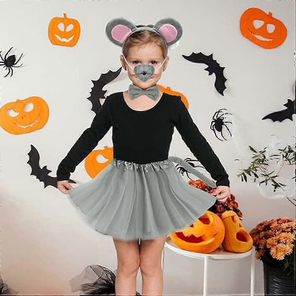 Musekostume-sæt Museøre-hårbøjle Hale Næse Butterfly Handsker Sæt Cosplay Kostumetilbehør til (Peng) A