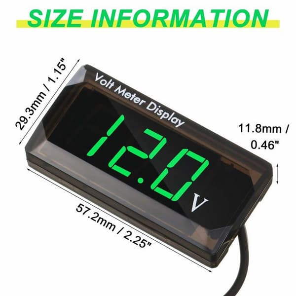 Digital bilvoltmeter - DC 12V, grön - LED-display 4-28V - Lämplig för bilar, motorcyklar, lastbilar, etc. (Pe)