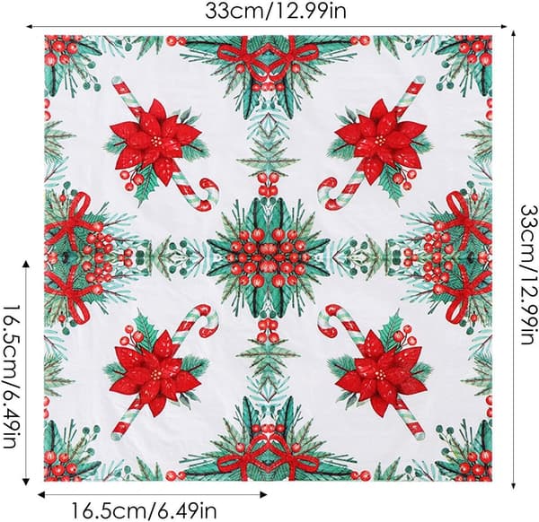 Julservetter i papper, 20-pack, polkagris, gran, snögubbe, bär (Pe)