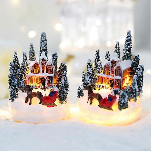 Julhusprydnad i harts för dekoration Ljusande by (Peng)