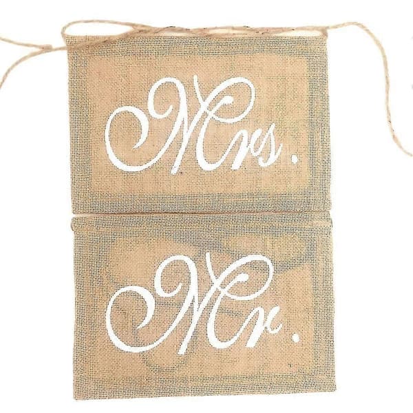 Stolsband i juteväv med texten Mr & Mrs, rustik bröllopsdekoration, 2-pack (Peng)