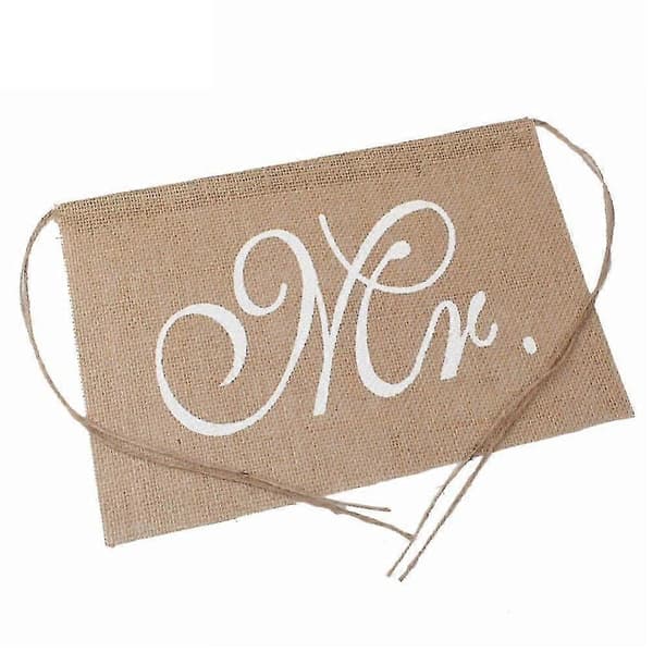 Stolsband i juteväv med texten Mr & Mrs, rustik bröllopsdekoration, 2-pack (Peng)