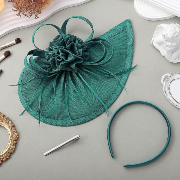 Grön nät-hårband med hatt för bröllopsdekoration, elegant retrostil (Peng)