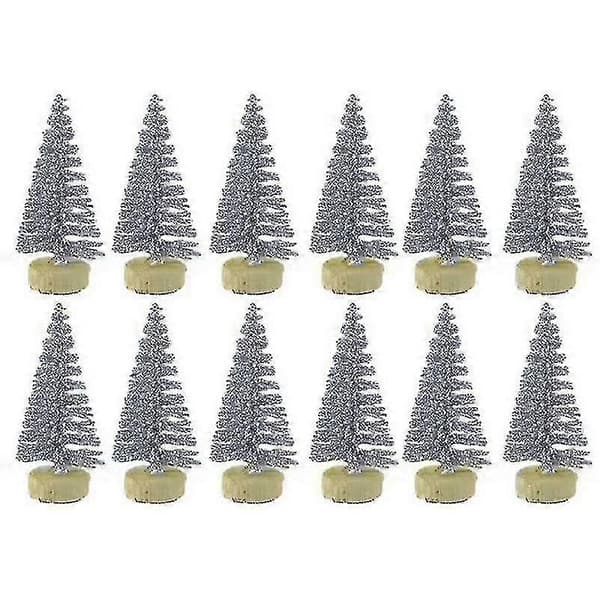 24 st Mini Julgran Konstgjord Tall Mini Sisal Flaskborste Snöfrostad Gran (Peng) Silver