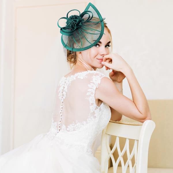 Grön nät-hårband med hatt för bröllopsdekoration, elegant retrostil (Peng)