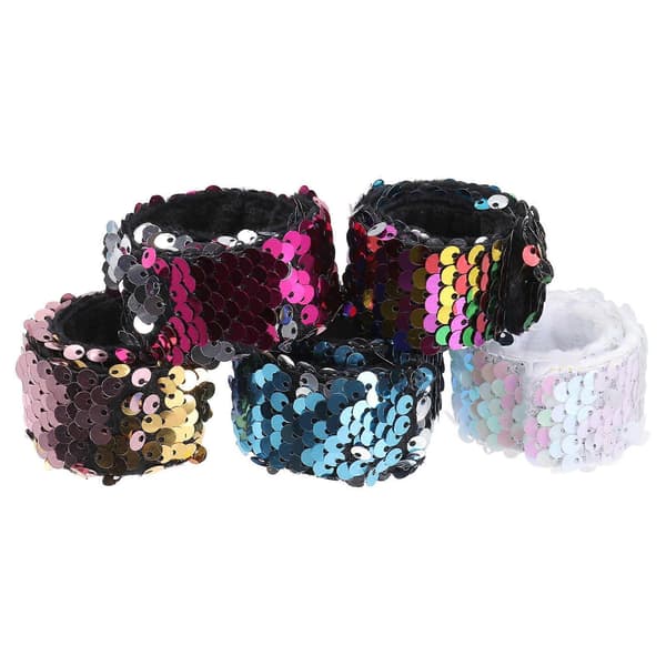 Assorterede farvede paillet-slap-armbånd til dekoration, 5 stk. børnearmbånd (Peng)
