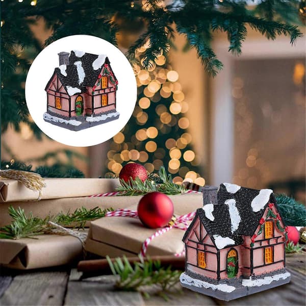LED-hus til dekoration, miniaturehus i harpiks med lys, julepynt (Peng)