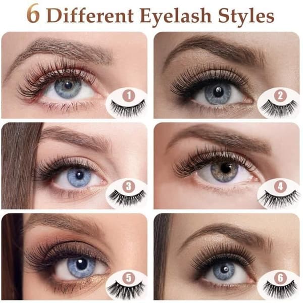 Lösögonfransar - 6 par - Återanvändbara - 3D - Med magnetisk eyeliner (Pe)