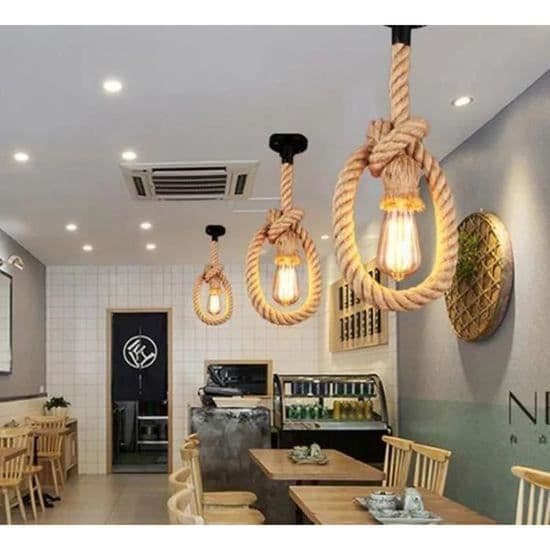 2 stk. Pendellampe Hamp Reb Lysekrone E27 220V 100CM til Restaurant Stue Bar (Pe)