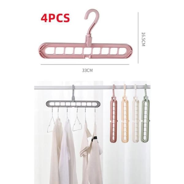 Magisk Bøjle - Multifunktionel - Sammenfoldelig - Pladsbesparende - 360° Drejekrog - 4 Bøjler (Grøn, Beige, Pink, Grå) (Pe)