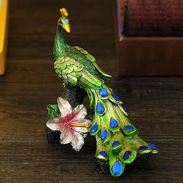 Handgjord Mini Påfågelsfigur 10cm Levande Färger Realistisk (Pe)