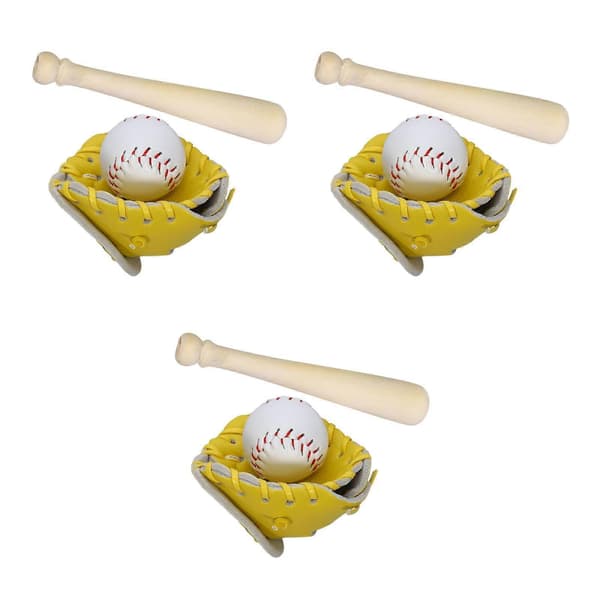 Dockskåp Baseboll-set Mini Basebollträ Handske och Boll 3-pack för dekoration (Peng)