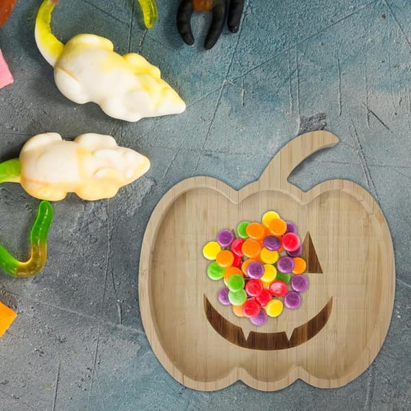 Pumpa serveringsbräda i trä med dekorativa skålar för Halloween-snacks (Pe)