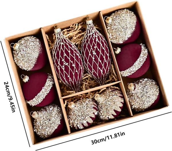 Glamorösa julkulor hängen flockade strass glittriga 6-pack (Pe)