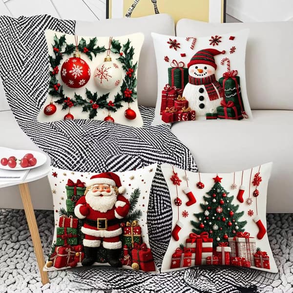 Festliga julkuddfodral, set om 4, 45x45 cm (Pe)