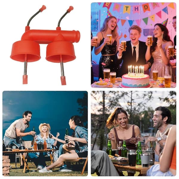 Beer Snorkel Dobbelt Dåse-drikkeenhed til Udendørs Fester, Camping, Tailgates og Studiefester (Peng)