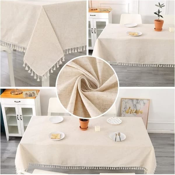 Rektangulær dug - kvast - bomuld og hør - beige - 140 x 220 cm - pletafvisende (Pe)