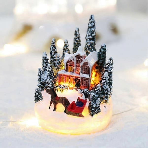LED-oplyste juleby-figurer 2 stk. lysende miniature vinterby-hus juleby-bybordpynt (Peng)