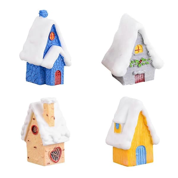 Liten snöhus-prydnad i harts för juldekoration, 4-pack (pingvin)