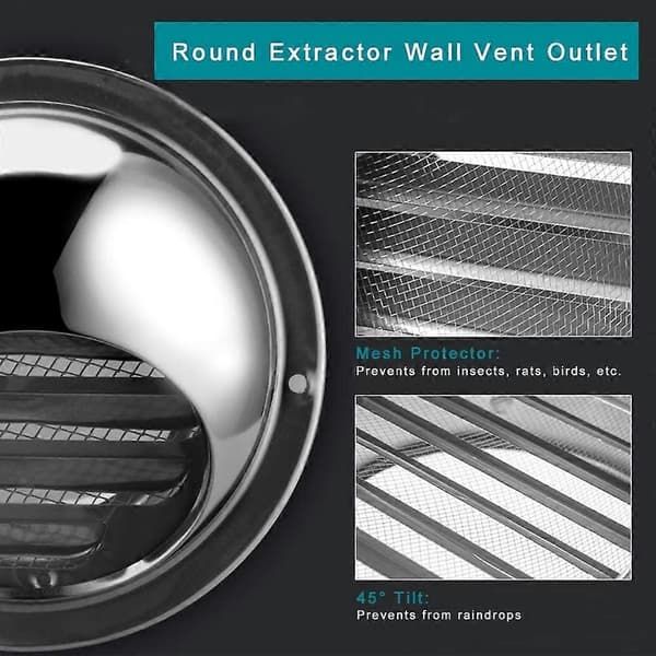 Ventilationsgaller, 4\" rund vägghuv för ventilation, 304 rostfritt stål gallerutlopp (100 mm) (Peng)