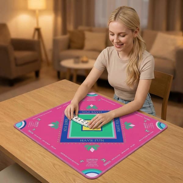 82,3 cm Mahjong-måtte med bæretaske, multifunktionel spillemåtte, skridsikker og støjdæmpende borddug (Peng) Red