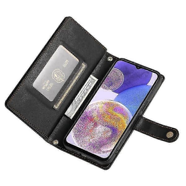 Samsung Galaxy A23 4G/5G Flip PU-läder Plånboksfodral med handledsrem - 6 kortplatser Dragkedjeficka (PE)
