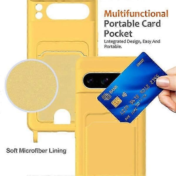 Kompatibelt etui til Google Pixel 8 Pro, flydende silikone, kortholder, bagcover med snor (Peng) Yellow