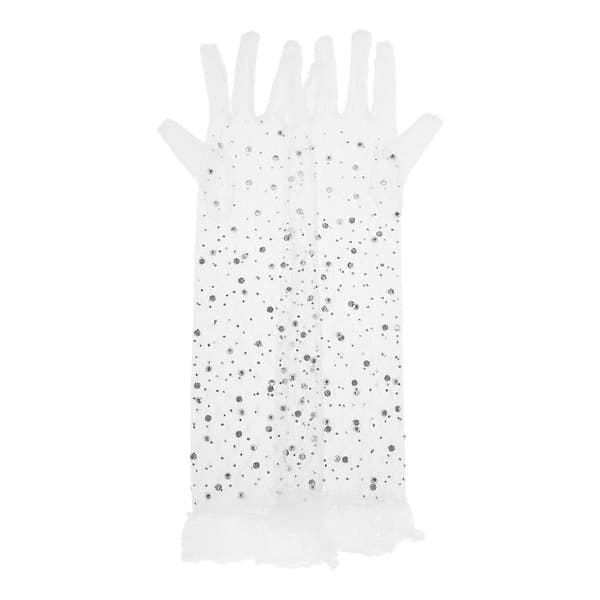 Vita spetshandskar med strass, 1 par långa glittriga handskar för bröllop (Peng)