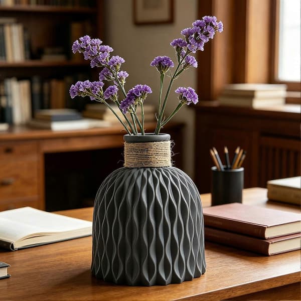 Texturerad blomvas i plast för dekoration, liten (Peng) Grey