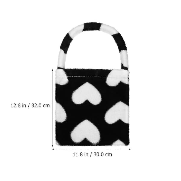 Pelset mulepose plys-håndtaske, lodne muleposer til kvinder, hjerteformet sort, stor kapacitet, 2 stk. (Peng)