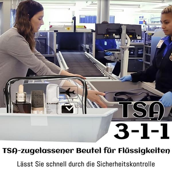 Flygplansnecessär - 3 delar, transparent PVC, 1L - Lämplig för handbagage, vätskor, män/kvinnor. (Pe)