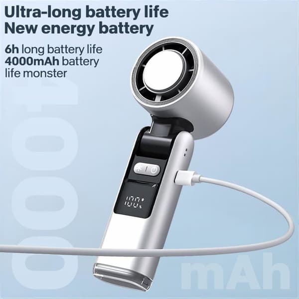 Bærbar is-køleventilator, 100 hastigheder, foldbart LED-lys, USB genopladelig, hvid (Pe)