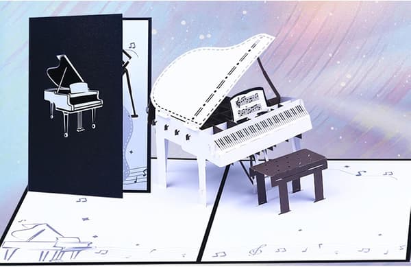 Pianoformade omonterade vagnar gratulationskuvert 3D Pop-Up favoriter (Pe)