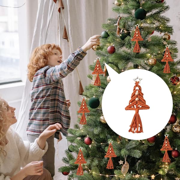 Makrame julgransdekorationer - Handgjorda vävda gobelängprydnader (Pe)