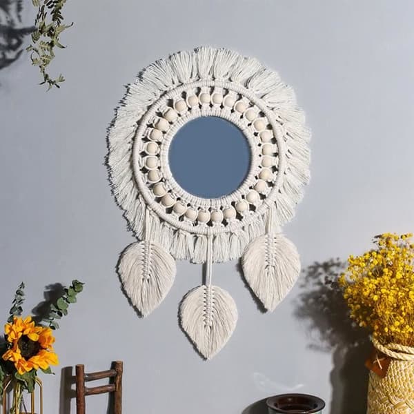 Väggspegel - WIRLSWEAL - Oval - Vävd frans - Vintage - 25 cm diameter (Pe)