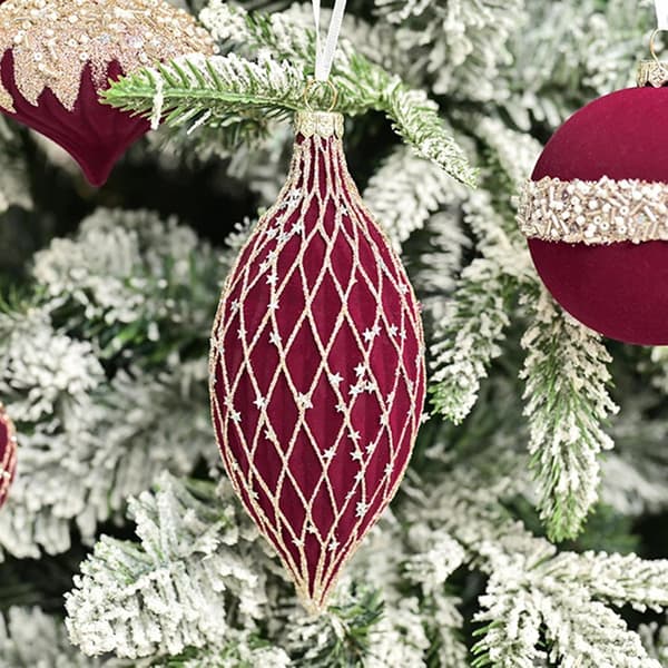 Glamorösa julkulor hängen flockade strass glittriga 6-pack (Pe)