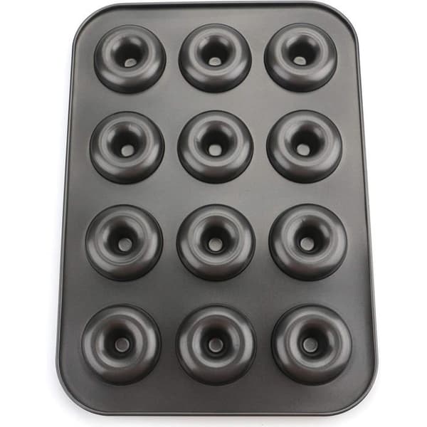 Non-stick stål donutforme, 12 huller, sæt med 2, dimensioner 28x40x2cm, til cupcakes, muffins, chokolade (Pe)