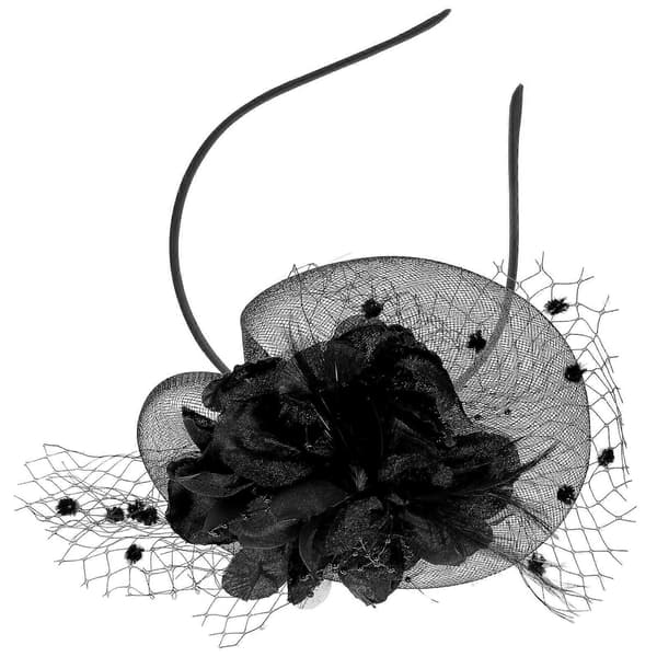 Svart blommig fascinator-hårband för kvinnor, hatt för tebjudning, 2-pack (Peng)